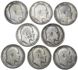 1902 - 1910 Shillings Lot (8 Coins) - Edward VII British Silver Coins