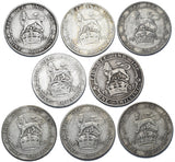 1902 - 1910 Shillings Lot (8 Coins) - Edward VII British Silver Coins