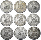 1911 - 1919 Shillings Lot (9 Coins) - George V British Silver Coins - Date Run