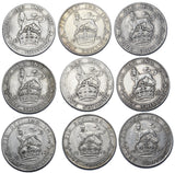 1911 - 1919 Shillings Lot (9 Coins) - George V British Silver Coins - Date Run