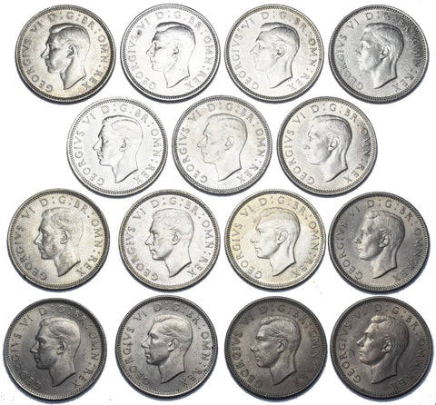 1937-1951 High Grade British George VI Silver Scottish Shillings Lot - 15 Coins