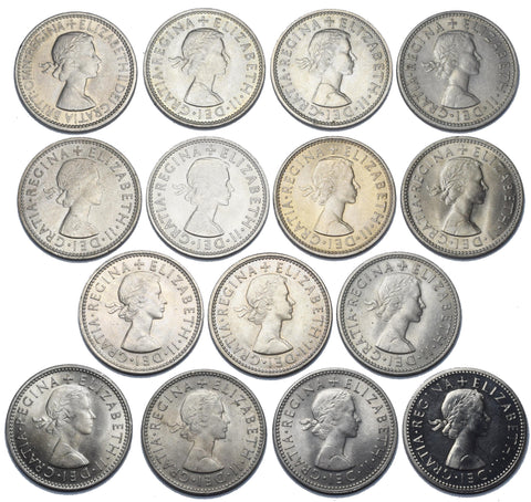 1953 - 1970 High Grade British Elizabeth II English Shillings Lot - 16 Coins