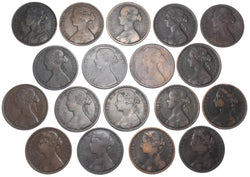 1860 - 1880 Pennies Lot (18 Coins) - Victoria British Bronze Coins