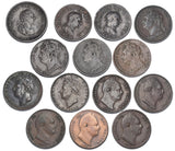 1799 - 1837 Farthings Lot (14 Coins) - British Copper Coins - All Different