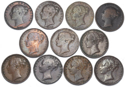 1838 - 1858 Farthings Lot (11 Coins) - British Copper Coins - All Different