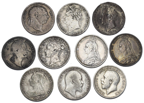 1817 - 1916 Sixpences Lot (10 Coins) - British Silver Coins - Different Types
