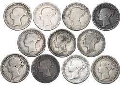 1844 - 1881 Sixpences Lot (11 Coins) - Victoria British Silver Coins