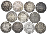 1844 - 1881 Sixpences Lot (11 Coins) - Victoria British Silver Coins