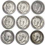 1911 - 1919 Sixpences Lot (9 Coins) - George V British Silver Coins - Date Run