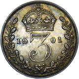 1901 Threepence - Victoria British Silver Coin - Very Nice