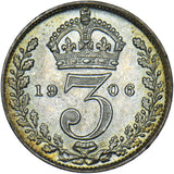 1906 Threepence - Edward VII British Silver Coin - Superb