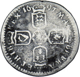 1697 E Sixpence (Exeter Mint) - William III British Silver Coin