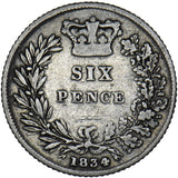 1834 Sixpence - William IV British Silver Coin - Nice