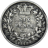 1868 Sixpence - Victoria British Silver Coin