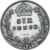 1907 Sixpence - Edward VII British Silver Coin - Nice
