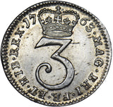 1763 Threepence - George III British Silver Coin - Superb