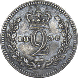 1838 Maundy Twopence - Victoria British Silver Coin - Nice