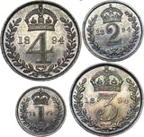 1894 Maundy Set - Victoria British Silver Coins - Superb