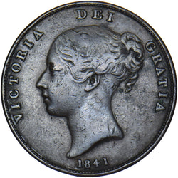 1841 Penny (Colon After REG) - Victoria British Copper Coin - Nice