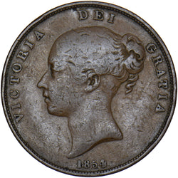 1854 Penny (4 over 3 ) - Victoria British Copper Coin
