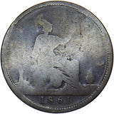 1861 Penny (F18 - Rare) - Victoria British Bronze Coin