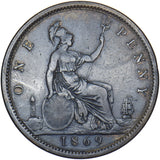 1869 Penny - Victoria British Bronze Coin - Nice