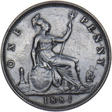 1881 Penny (F107 - Scarce) - Victoria British Bronze Coin - Nice