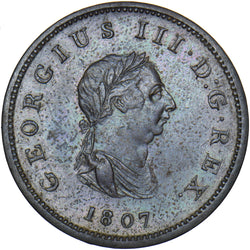 1807 Halfpenny - George III British Copper Coin - Nice