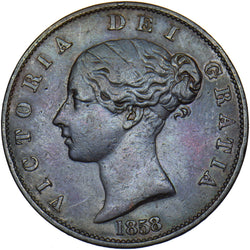 1858 Halfpenny (8 Over 7) - Victoria British Copper Coin - Nice