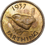 1937 Proof Farthing - George VI British Bronze Coin - Superb