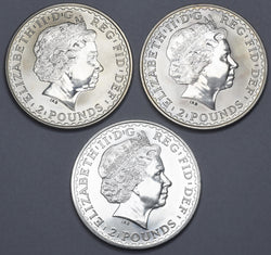1999 - 2001 1oz Silver Bullion British Britannia Lot (3 Coins) - Date Run