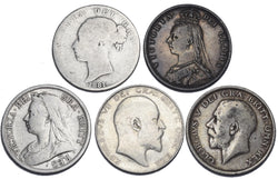 1881 - 1915 Halfcrowns Lot (5 Coins) - British Silver Coins - All Different