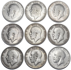 1911 - 1919 George V Halfcrowns Lot (9 Coins) - British Silver Coins - Date Run
