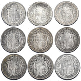1911 - 1919 George V Halfcrowns Lot (9 Coins) - British Silver Coins - Date Run