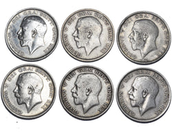 1914 - 1919 George V Halfcrowns Lot (6 Coins) - British Silver Coins - Date Run