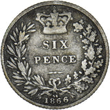 1866 Sixpence - Victoria British Silver Coin