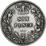 1878 Sixpence - Victoria British Silver Coin - Nice