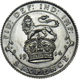 1914 Sixpence - George V British Silver Coin - Very Nice