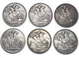 1887 - 1892 Crowns Lot (6 Coins) - Victoria British Silver Coins - Date Run