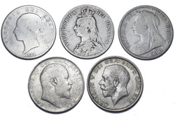 1874 - 1916 Halfcrowns Lot (5 Coins) - British Silver Coins - Different Types