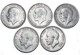 1914 - 1918 Halfcrowns Lot (5 Coins) - George V British Silver Coins - Date Run