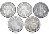 1914 - 1918 Halfcrowns Lot (5 Coins) - George V British Silver Coins - Date Run