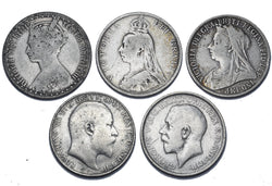 1873 - 1914 Florins Lot (5 Coins) - Victoria British Silver - Different Types