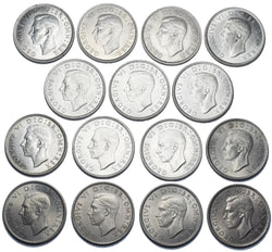 1937 - 1951 Florins Lot (15 Coins) - George VI British Silver Coins - Date Run