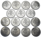 1937 - 1951 Florins Lot (15 Coins) - George VI British Silver Coins - Date Run