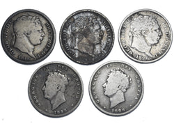 1816 - 1826 Shillings Lot (5 Coins) - British Silver Coins - All Different