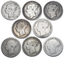 1871 - 1879 Shillings Lot (8 Coins) - Victoria British Silver Coins