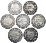 1880 - 1886 Shillings Lot (7 Coins) - Victoria British Silver Coins - Date Run