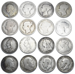1826 - 1916 Shillings Lot (16 Coins) - British Silver Coins - All Different