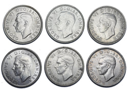 1937 - 1939 High Grade British Silver Shillings Lot (6 Coins) - Eng & Scot